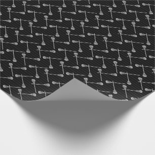 Black Lacrosse White Sticks Patterned Wrapping Paper