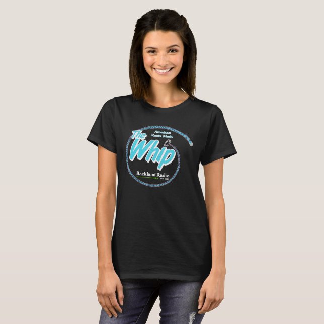 Black Ladies Whip Tee with Blue and White Logo (Front Full)