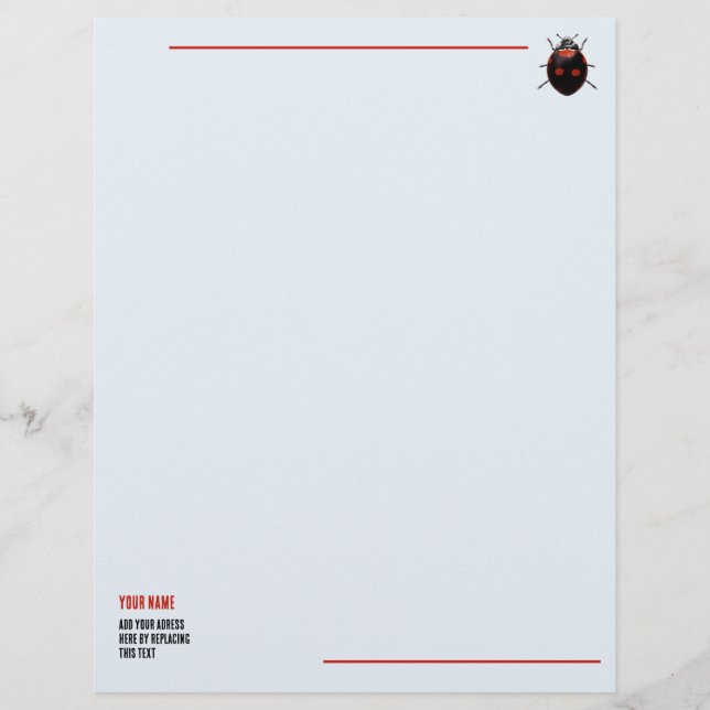 Black Ladybug Custom Name and Address Letterhead (Front)