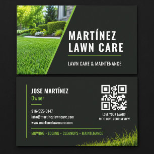 Black Landscaping Lawn QR Code Service Business Card