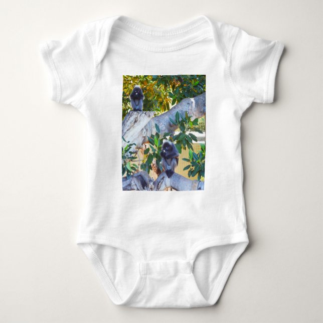 Black Langur Monkeys Eating, Baby Bodysuit (Front)