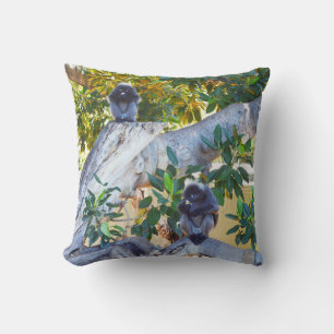 Black Langur Monkeys Eating, Cushion