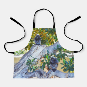 Black Langur Monkeys Eating, Kids Full Print Apron