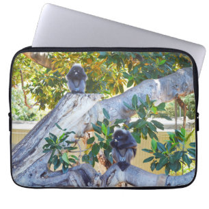 Black Langur Monkeys Eating, Laptop Sleeve