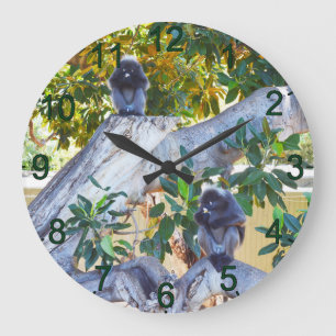 Black Langur Monkeys Eating, Wall Clock