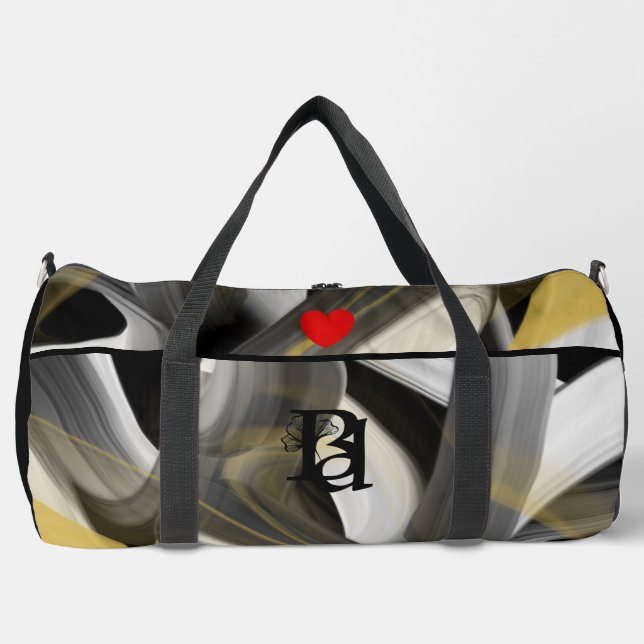 Black Large Duffel Bag Trend Abstract White Gold (Front)