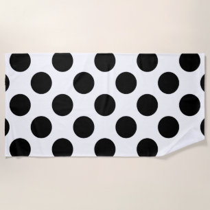 Black Large Polka Dots Pattern Beach Towel