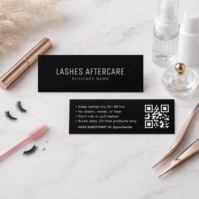 Black Lash Aftercare Card with QR Code Modern  (Creator Uploaded)