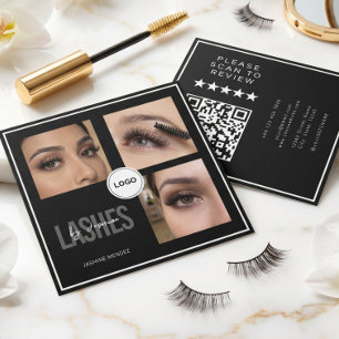 Black Lash Tech Photo Collage QR Code & Review  Square Business Card