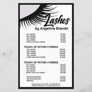 Black Lashes Eyelash Extensions White Price List Flyer