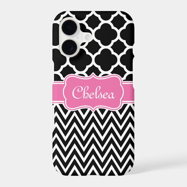 Black Lattice / Chevron Patterns Pink Name (Back)