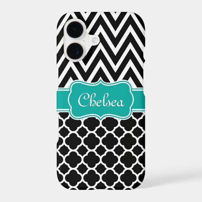 Black Lattice / Chevron Patterns Teal Name (Back)