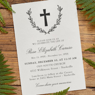 Black Laurel Wreath Cross Celebration of Life Invitation