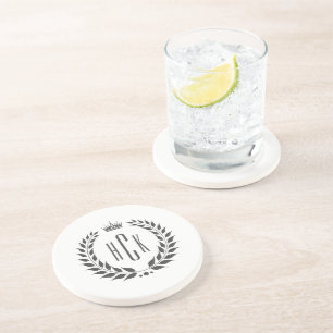 Black Laurel Wreath Custom Monogram Coaster