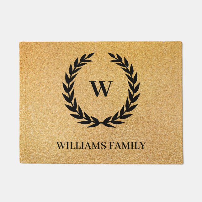 Black Laurel Wreath  Doormat (Front)