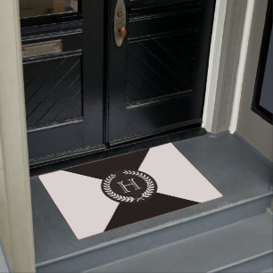 Black Laurel Wreath Monogram Doormat