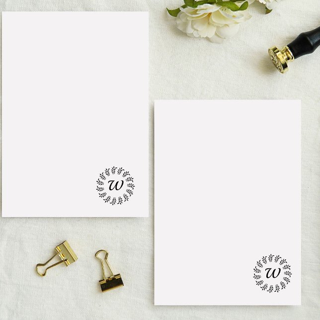 Black laurel wreath monogrammed stationery (Creator Uploaded)