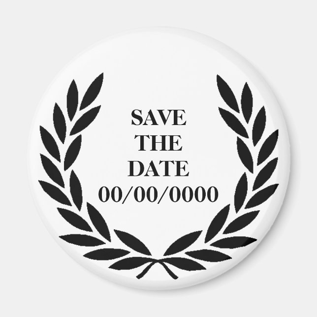 Black Laurel Wreath Save-the-Date Magnet (Front)