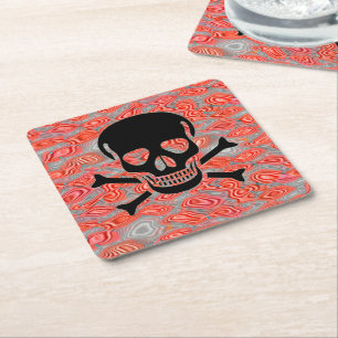 Black Lava Skull paper drink coasters