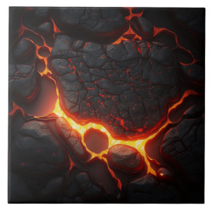 Black Lava Stone Effect with Fiery Lines Tile