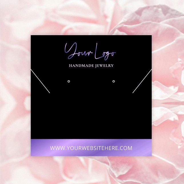 Black & Lavender Foil Effect Chic Jewellery Displa Square Business Card (Black and lilac foil effect square jewelry display cards with space for your logo)