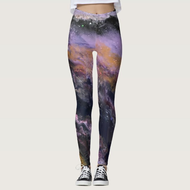 Black, Lavender & Peach Leggings - "Galaxy" (Front)