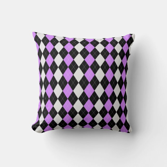 Black & LAVENDER PINK Diamonds ARGYLE Pattern Cushion (Front)