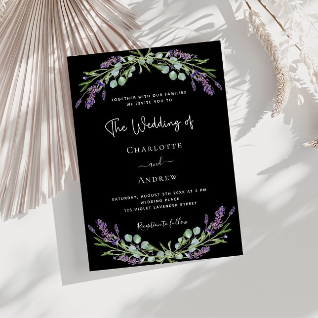 Black lavender violet greenery wedding  invitation (Creator Uploaded)