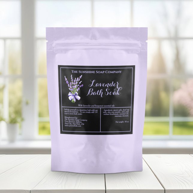 Black Lavender Waterproof Bath Soak Pouch Label (Creator Uploaded)