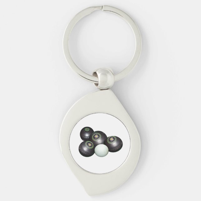Black Lawn Bowls And Kitty, Key Ring (Front)