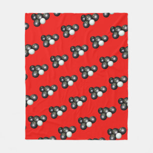 Black Lawn Bowls And Kitty On Red, Fleece Blanket