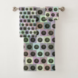 Black Lawn Bowls In Colored Squares, Bath Towel Set