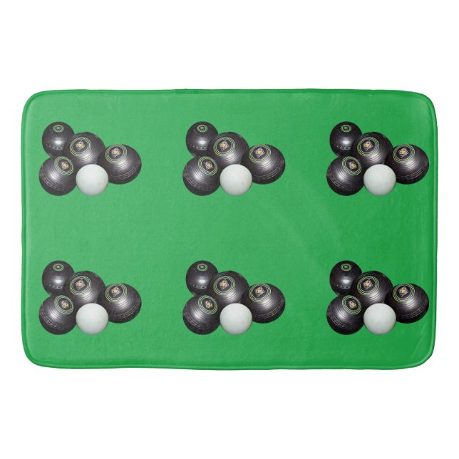 Black Lawn Bowls On Green, Bath Mat (Front)