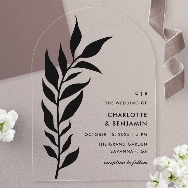 Black Leaf Arch Modern Wedding Acrylic Acrylic Invitations (Creator Uploaded)