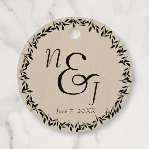 Black Leaf Botanical Rustic Modern Kraft Wedding Favour Tags