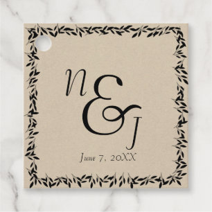 Black Leaf Botanical Rustic Modern Kraft Wedding Favour Tags