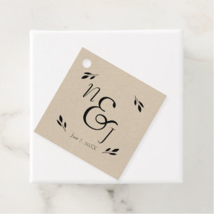 Black Leaf Botanical Rustic Modern Kraft Wedding Favour Tags