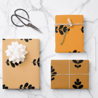 Black Leaf Pattern Shades of Brown Wrapping Paper Sheet