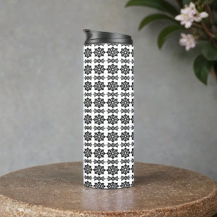 Black Leafy Floral Octagin Thermal Tumbler