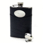 Black Leather 8oz Engraved Flask