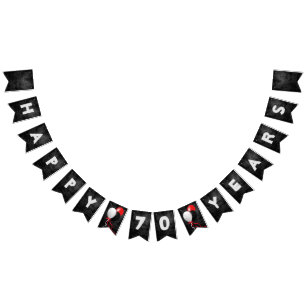 black leather and balloons 70th birthday party bunting 