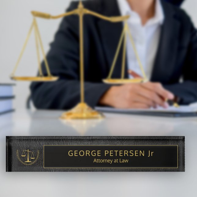 Black Leather and Gold | Logo Name Attorney at Law Nameplate (Creator Uploaded)