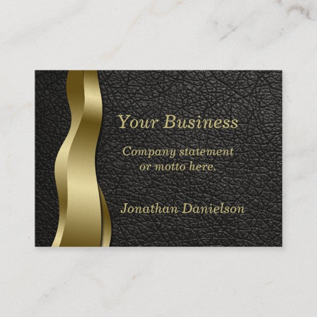 Black Leather and Gold Wave Classy Business Card (Front)