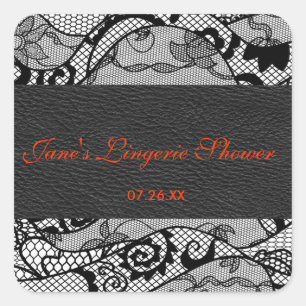 Black leather and lace square sticker label