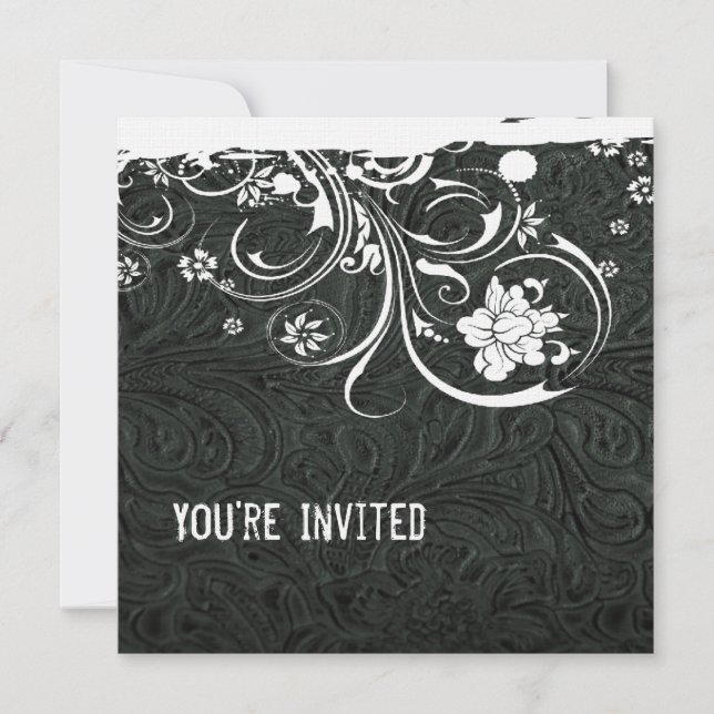 Black Leather and White Lace Invitation (Front)