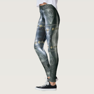 Black leather armour abstract  design leggings