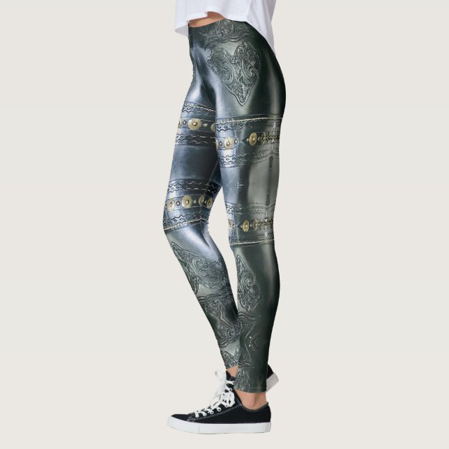 Black leather armour abstract  design leggings (Left)
