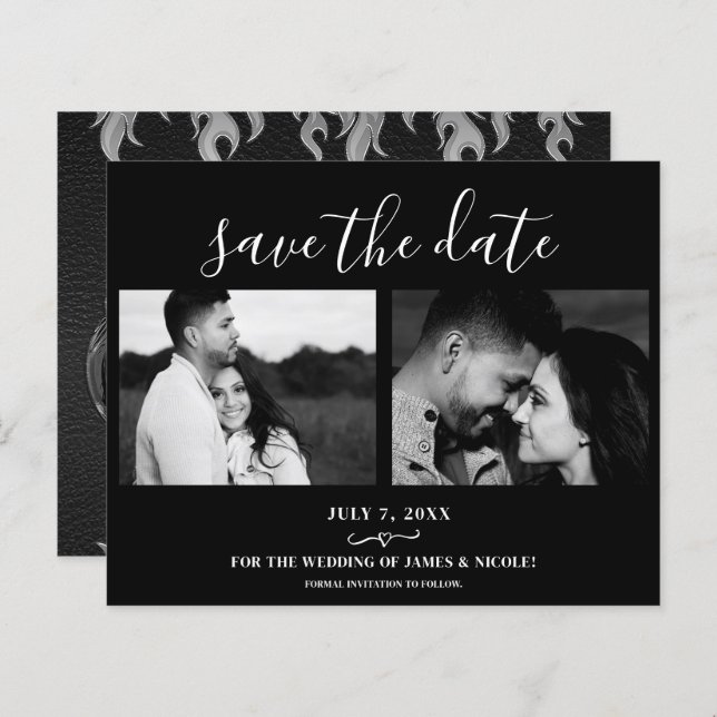 Black Leather Bike Wedding 2 Photo Save the Date (Front/Back)