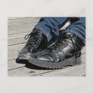 Black Leather Boots and Blue Jean Denim Postcard