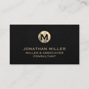 Black Leather Brushed Gold Business Card